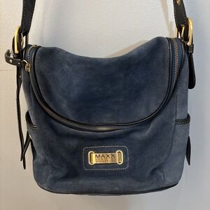 Maxx New York Signature Crossbody Purse‎ Blue Velvet Boho Adjustable Strap